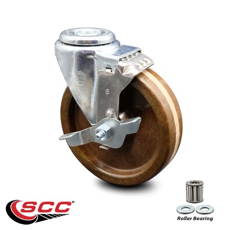 Service Caster 5 Inch High Temp Phenolic Wheel Swivel Bolt Hole Caster with Brake SCC SCC-BH20S514-PHRHT-TLB
